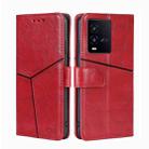 For vivo iQOO 10 Geometric Stitching Leather Phone Case(Red) - 1