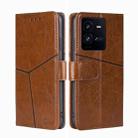 For vivo iQOO 10 Pro 5G Geometric Stitching Leather Phone Case(Light Brown) - 1