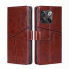 For OnePlus 10T Geometric Stitching Leather Phone Case(Dark Brown) - 1