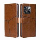 For OnePlus 10T Geometric Stitching Leather Phone Case(Light Brown) - 1