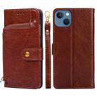 For iPhone 14 Plus Zipper Bag Leather Phone Case (Brown) - 1