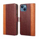 For iPhone 14 Ostrich Texture Flip Leather Phone Case (Brown) - 1