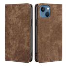 For iPhone 14 RFID Anti-theft Brush Magnetic Leather Phone Case (Brown) - 1