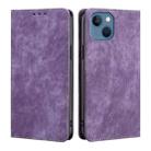For iPhone 14 RFID Anti-theft Brush Magnetic Leather Phone Case (Purple) - 1