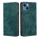 For iPhone 14 Plus RFID Anti-theft Brush Magnetic Leather Phone Case (Green) - 1