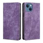 For iPhone 14 Plus RFID Anti-theft Brush Magnetic Leather Phone Case (Purple) - 1