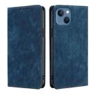 For iPhone 14 Plus RFID Anti-theft Brush Magnetic Leather Phone Case (Blue) - 1