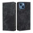 For iPhone 14 Plus RFID Anti-theft Brush Magnetic Leather Phone Case (Black) - 1