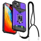 For iPhone 14 Plus Lanyard Slide Camshield Ring Card Phone Case (Purple) - 1