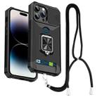 For iPhone 14 Pro Max Lanyard Slide Camshield Ring Card Phone Case (Black) - 1