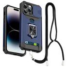 For iPhone 14 Pro Max Lanyard Slide Camshield Ring Card Phone Case (Blue) - 1