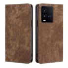 For vivo iQOO 10 RFID Anti-theft Brush Magnetic Leather Phone Case(Brown) - 1