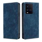 For vivo iQOO 10 RFID Anti-theft Brush Magnetic Leather Phone Case(Blue) - 1