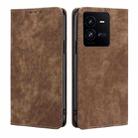 For vivo iQOO 10 Pro 5G RFID Anti-theft Brush Magnetic Leather Phone Case(Brown) - 1