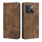 For OnePlus 10T RFID Anti-theft Brush Magnetic Leather Phone Case(Brown) - 1