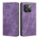 For OnePlus 10T RFID Anti-theft Brush Magnetic Leather Phone Case(Purple) - 1