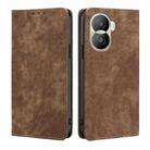 For Honor X40i RFID Anti-theft Brush Magnetic Leather Phone Case(Brown) - 1