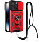 For iPhone 14 Pro Lanyard Slide Camshield Ring Phone Case(Red) - 1