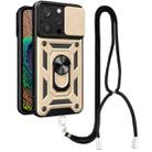 For iPhone 14 Pro Lanyard Slide Camshield Ring Phone Case(Gold) - 1