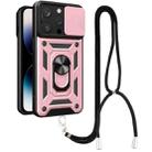 For iPhone 14 Pro Lanyard Slide Camshield Ring Phone Case(Rose Gold) - 1