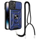 For iPhone 14 Pro Max Lanyard Slide Camshield Ring Phone Case (Royal Blue) - 1