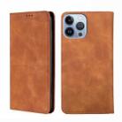 For iPhone 14 Pro Skin Feel Magnetic Leather Phone Case(Light Brown) - 1