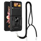 For Samsung Galaxy Z Flip4 Lanyard Slide Camshield Ring Phone Case(Black) - 1