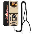 For Samsung Galaxy Z Flip4 Lanyard Slide Camshield Ring Phone Case(Gold) - 1