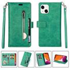 For iPhone 14 Multifunctional Zipper Horizontal Flip Leather Case (Mint Green) - 1