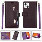 For iPhone 14 Multifunctional Zipper Horizontal Flip Leather Case (Purple) - 1