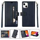 For iPhone 14 Multifunctional Zipper Horizontal Flip Leather Case (Blue) - 1