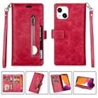 For iPhone 14 Multifunctional Zipper Horizontal Flip Leather Case (Red) - 1