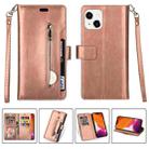 For iPhone 14 Multifunctional Zipper Horizontal Flip Leather Case Max(Rose Gold) - 1