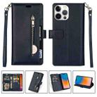 For iPhone 14 Pro Multifunctional Zipper Horizontal Flip Leather Case(Blue) - 1