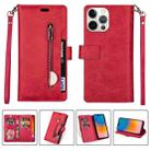 For iPhone 14 Pro Multifunctional Zipper Horizontal Flip Leather Case(Red) - 1