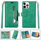 For iPhone 14 Pro Max Multifunctional Zipper Horizontal Flip Leather Case(Mint Green) - 1