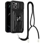 For iPhone 14 Lanyard Slide Camshield Card Phone Case (Black) - 1