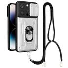 For iPhone 14 Pro Lanyard Slide Camshield Card Phone Case(White) - 1