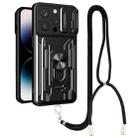 For iPhone 14 Pro Lanyard Slide Camshield Card Phone Case(Black) - 1