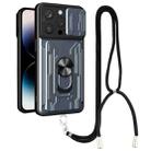 For iPhone 14 Pro Lanyard Slide Camshield Card Phone Case(Titanium Silver Gray) - 1