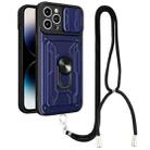 For iPhone 14 Pro Max Lanyard Slide Camshield Card Phone Case (Royal Blue) - 1