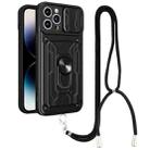 For iPhone 14 Pro Max Lanyard Slide Camshield Card Phone Case (Black) - 1