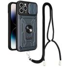 For iPhone 14 Pro Max Lanyard Slide Camshield Card Phone Case (Titanium Silver Gray) - 1