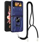 For Samsung Galaxy Z Flip4 Lanyard Slide Camshield Card Phone Case(Royal Blue) - 1