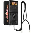 For Samsung Galaxy Z Flip4 Lanyard Slide Camshield Card Phone Case(Black) - 1