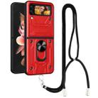 For Samsung Galaxy Z Flip4 Lanyard Slide Camshield Card Phone Case(Red) - 1