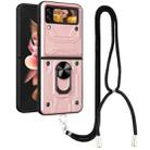 For Samsung Galaxy Z Flip4 Lanyard Slide Camshield Card Phone Case(Rose Gold) - 1