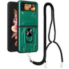 For Samsung Galaxy Z Flip4 Lanyard Slide Camshield Card Phone Case(Dark Green) - 1