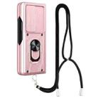 For Samsung Galaxy Z Fold4 Lanyard Slide Camshield Card Phone Case(Rose Gold) - 1