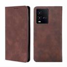 For vivo iQOO 10 Skin Feel Magnetic Horizontal Flip Leather Phone Case(Dark Brown) - 1